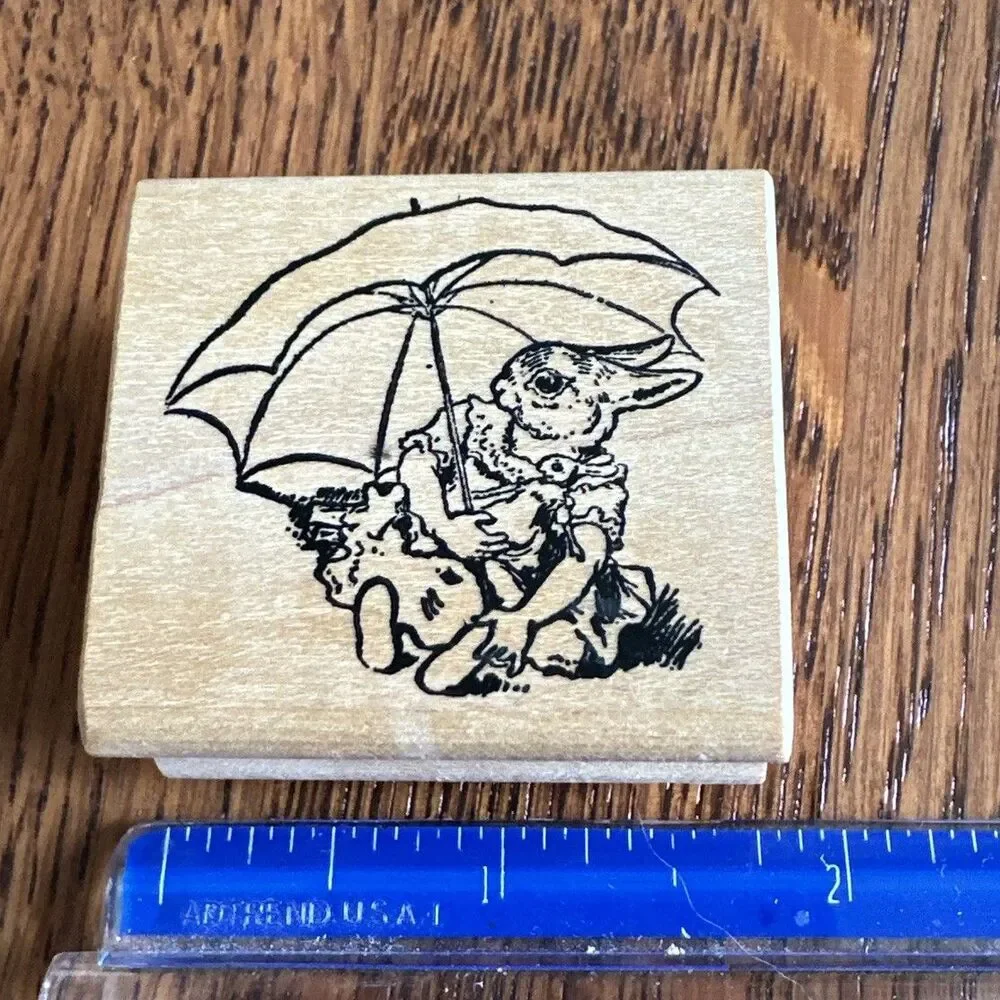 100 PROOF PRESS RUBBER STAMPS RABBIT BUNNY on Beach with baby bunny Vintage